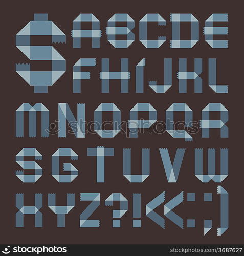 Font from bluish scotch tape - Roman alphabet