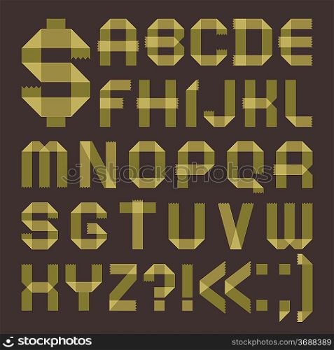 Font from greenish scotch tape - Roman alphabet