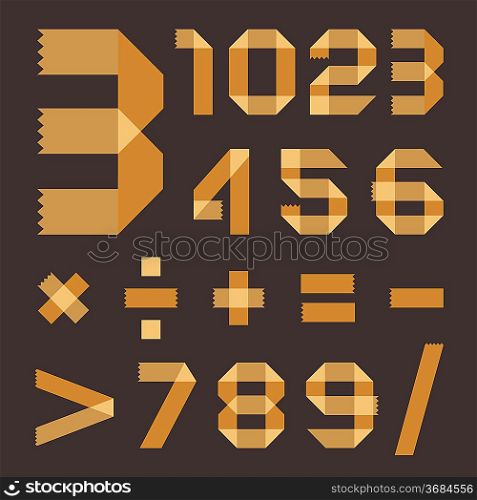 Font from yellowish scotch tape - Arabic numerals