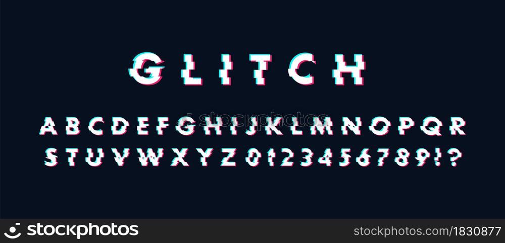 Font in glitch abstract modern style art background. Vector symbol