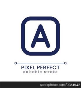 Font style pixel perfect linear ui icon. Title template tool. Adding text to video. Content editing. GUI, UX design. Outline isolated user interface element for app and web. Editable stroke. Font style pixel perfect linear ui icon