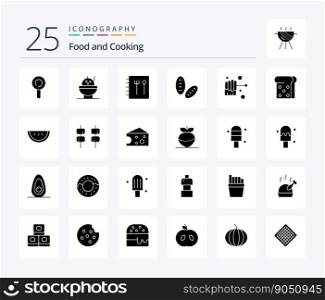 Food 25 Solid Glyph icon pack including marshmallow. watermelon. food. fruit. toast