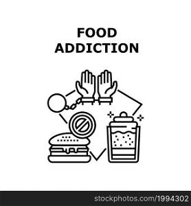Food Addiction Vector Icon Concept. Food Addiction For Fat Unhealthy Burger And Delicious Sweet Dessert. Person Love Eating Fatty And Sugary Calorie Nutrition Product Black Illustration. Food Addiction Vector Concept Black Illustration