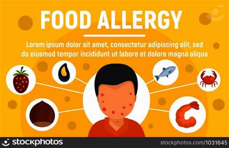 Food allergy concept banner. Flat illustration of food allergy vector concept banner for web design. Food allergy concept banner, flat style