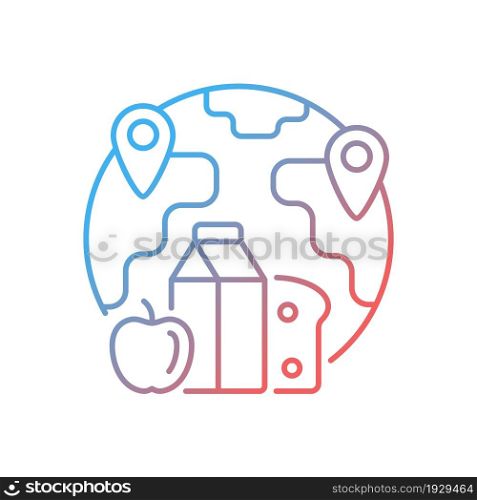 Food allocation gradient linear vector icon. Products transportation. Food security in different parts of world. Thin line color symbol. Modern style pictogram. Vector isolated outline drawing. Food allocation gradient linear vector icon