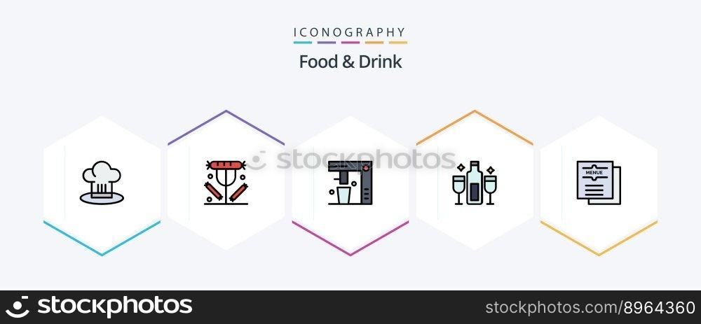 Food And Drink 25 FilledLine icon pack including celebration. alcohol. food. kitchen. fast food