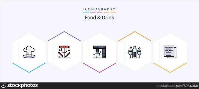 Food And Drink 25 FilledLine icon pack including celebration. alcohol. food. kitchen. fast food