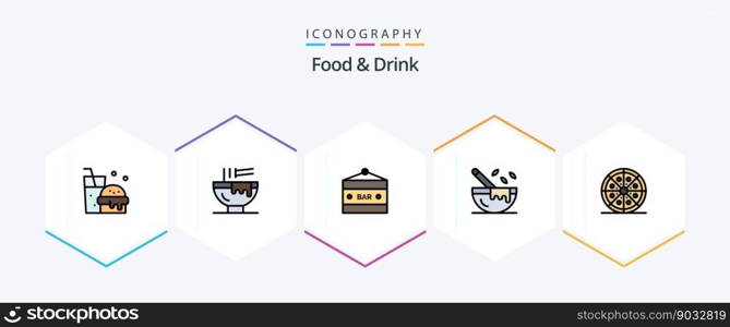 Food And Drink 25 FilledLine icon pack including restaurant. cooking. kitchen. boiling. entertainment