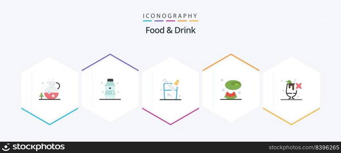 Food And Drink 25 Flat icon pack including . food. water. melon. drink