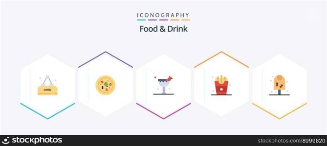 Food And Drink 25 Flat icon pack including french fries. eat. drink. eat