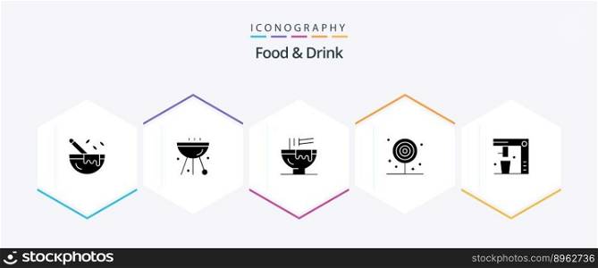 Food And Drink 25 Glyph icon pack including drink. breakfast. food. kitchen. fast food