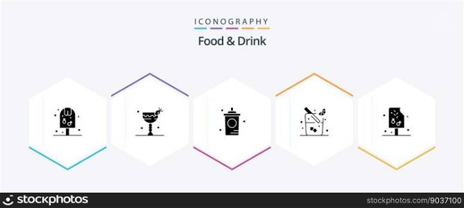 Food And Drink 25 Glyph icon pack including drink. juice. eat. shop. food