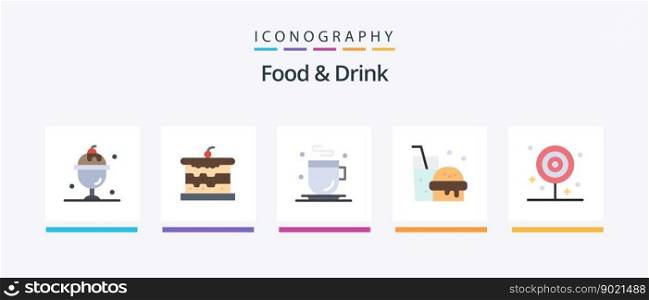 Food And Drink Flat 5 Icon Pack Including . fast food. food. drink. food. Creative Icons Design