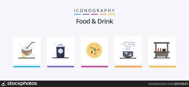 Food And Drink Flat 5 Icon Pack Including hot drink. food. hot. coffee. drink. Creative Icons Design