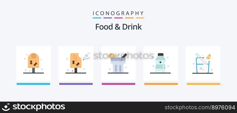 Food And Drink Flat 5 Icon Pack Including water. drink. food. bottle. food. Creative Icons Design