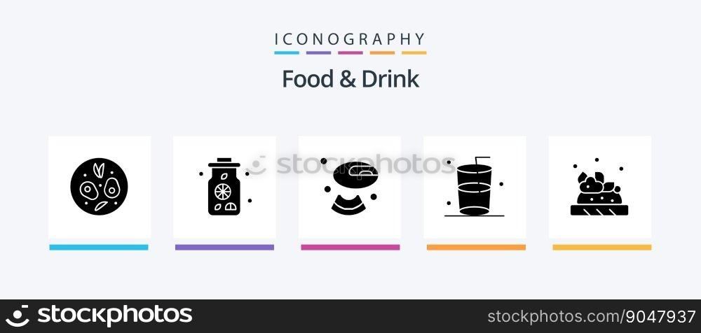 Food And Drink Glyph 5 Icon Pack Including food. melon. water. glass. Creative Icons Design