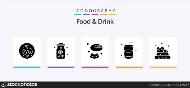 Food And Drink Glyph 5 Icon Pack Including food. melon. water. glass. Creative Icons Design