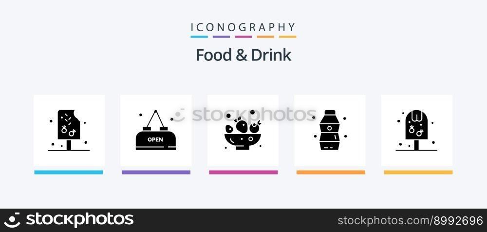 Food And Drink Glyph 5 Icon Pack Including water. drink. open. bottle. drink. Creative Icons Design