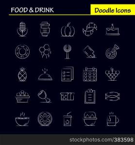 Food And Drink Hand Drawn Icons Set For Infographics, Mobile UX/UI Kit And Print Design. Include: Breakfast, Croissant, Food, Food, Hood, Kitchen, Food, Hot Icon Set - Vector