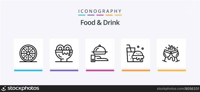 Food And Drink Line 5 Icon Pack Including cocktail. cafe. veg. kitchen. fast food. Creative Icons Design