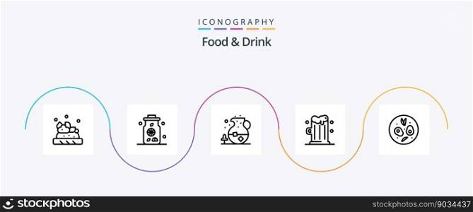 Food And Drink Line 5 Icon Pack Including salad. food. ice. drink.