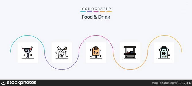 Food And Drink Line Filled Flat 5 Icon Pack Including stand. food. drink. food