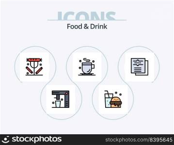 Food And Drink Line Filled Icon Pack 5 Icon Design. food. dinner. breakfast. champagne