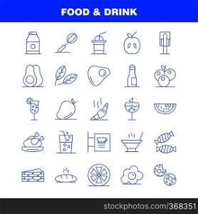 Food And Drink Line Icons Set For Infographics, Mobile UX/UI Kit And Print Design. Include  Cocktail, Glass, Goblet, Glass, Wine, Drink, Baking, Croissant, Icon Set - Vector