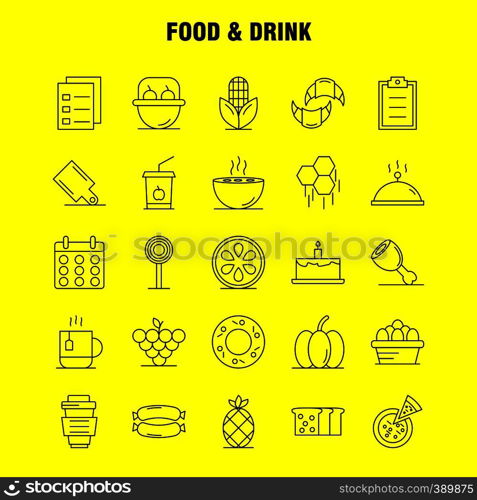 Food And Drink Line Icons Set For Infographics, Mobile UX/UI Kit And Print Design. Include: Breakfast, Croissant, Food, Food, Hood, Kitchen, Food, Hot Icon Set - Vector