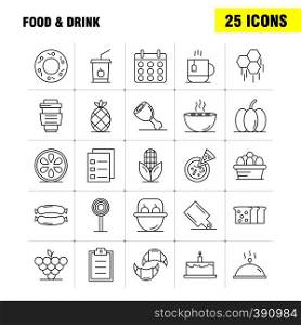Food And Drink Line Icons Set For Infographics, Mobile UX/UI Kit And Print Design. Include: Breakfast, Croissant, Food, Food, Hood, Kitchen, Food, Hot Icon Set - Vector
