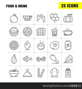 Food And Drink Line Icons Set For Infographics, Mobile UX/UI Kit And Print Design. Include: Bread, Food, Loaf, Ice Cream, Cream, Food, Eat, Icon Set - Vector