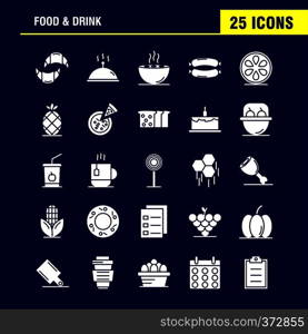 Food And Drink Solid Glyph Icons Set For Infographics, Mobile UX/UI Kit And Print Design. Include: Breakfast, Croissant, Food, Food, Hood, Kitchen, Food, Hot Icon Set - Vector