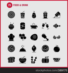 Food And Drink Solid Glyph Icons Set For Infographics, Mobile UX/UI Kit And Print Design. Include: Bread, Food, Loaf, Ice Cream, Cream, Food, Eat, Icon Set - Vector