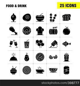 Food And Drink Solid Glyph Icons Set For Infographics, Mobile UX/UI Kit And Print Design. Include: Bread, Food, Loaf, Ice Cream, Cream, Food, Eat, Icon Set - Vector