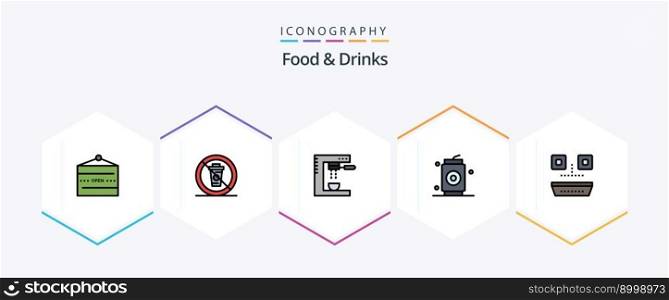 Food and Drinks 25 FilledLine icon pack including drinks. beer. no. machine. espresso