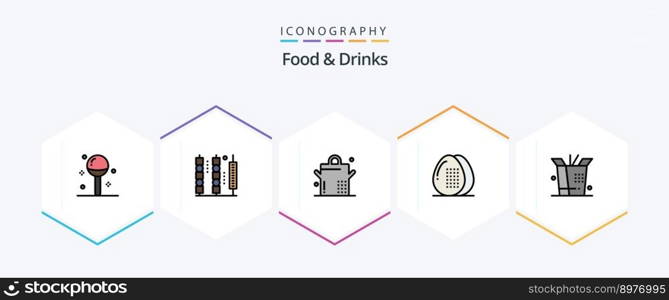 Food and Drinks 25 FilledLine icon pack including food. food. meat. egg. cooking