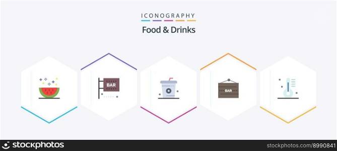 Food and Drinks 25 Flat icon pack including drink bar. bar. media and entertainment. meal. drinks