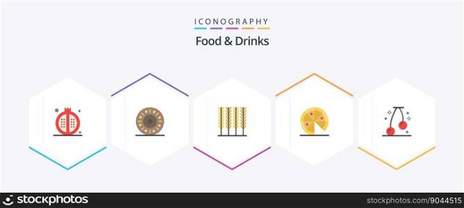Food and Drinks 25 Flat icon pack including . food. cereal. cherry. junk