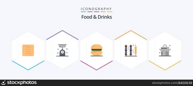 Food and Drinks 25 Flat icon pack including kebab. drinks. kitchen. meal. drinks