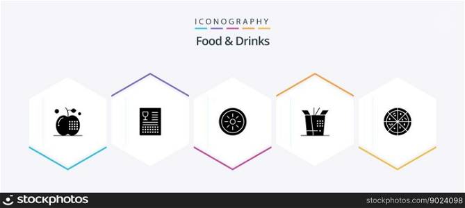 Food and Drinks 25 Glyph icon pack including . fast food. food. wok. vegetables