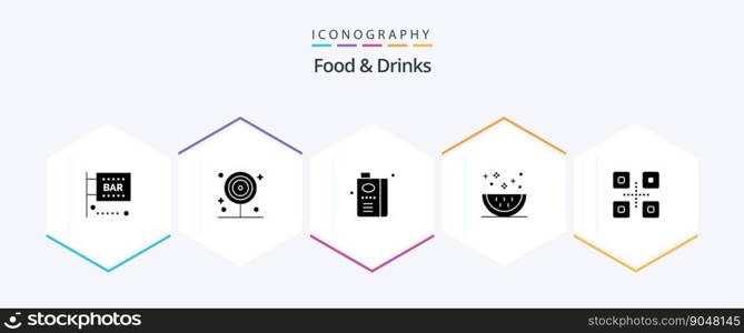 Food and Drinks 25 Glyph icon pack including meal. drinks. lollipop. cooking. fruit