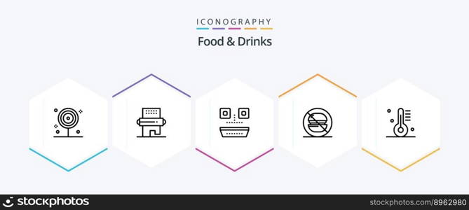 Food and Drinks 25 Line icon pack including appliance. label. pin. food. japanese food