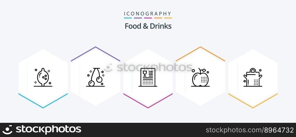 Food and Drinks 25 Line icon pack including saucepan. meal. drinks. food. cooking