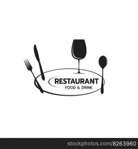 Food and drinks elegant logo with fork spoon knife dish kitchen restaurant cafe logo design icon vector template on white background vector illustration