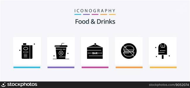 Food and Drinks Glyph 5 Icon Pack Including label. fast. food. food and drink. drink bar. Creative Icons Design