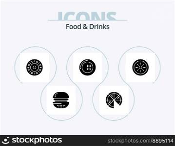 Food and Drinks Glyph Icon Pack 5 Icon Design. fruits. plate. donut. meal. drinks