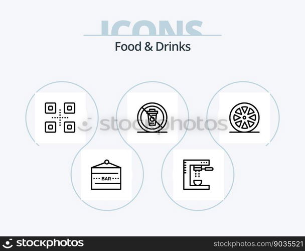 Food and Drinks Line Icon Pack 5 Icon Design. meal. drinks. no. cooking. media and entertainment