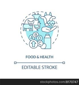 Food and health turquoise concept icon. Farm products. Agriculture policy objective abstract idea thin line illustration. Isolated outline drawing. Editable stroke. Arial, Myriad Pro-Bold fonts used. Food and health turquoise concept icon