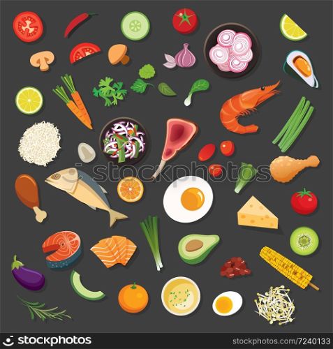 food and ingredients background vector flat design