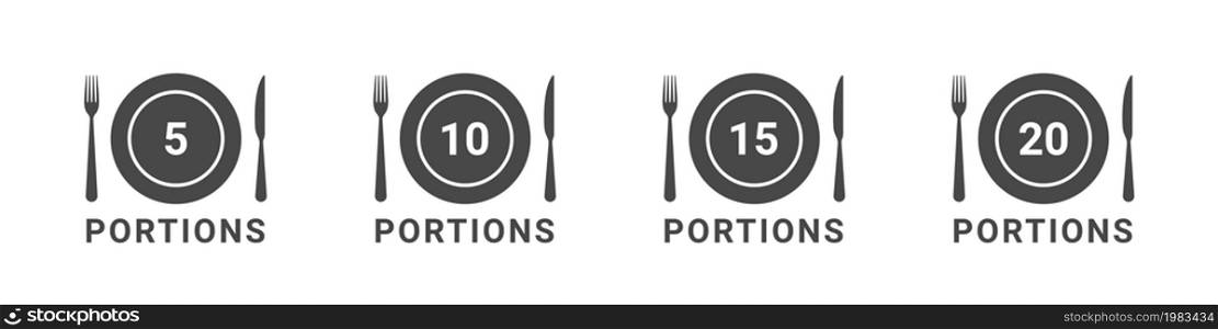 Food and meal portions icons. Icons in a flat style. Vector illustration